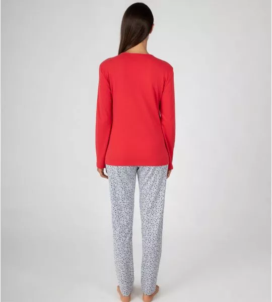 Pyjama manches longues à pois rouge et gris