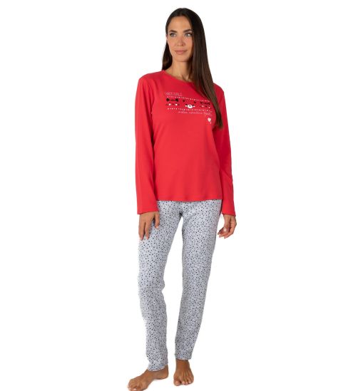 Pyjama manches longues à pois rouge et gris