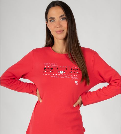 Pyjama manches longues à pois rouge et gris
