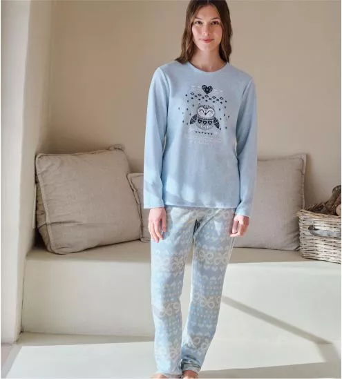 Pyjama polaire chaud femme Bleu Ciel