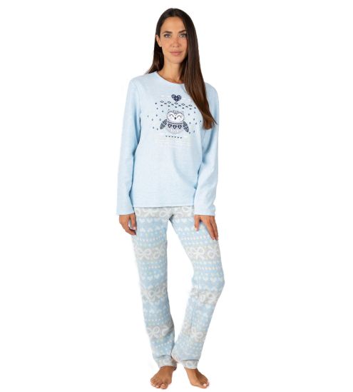 Pyjama polaire chaud femme Bleu Ciel