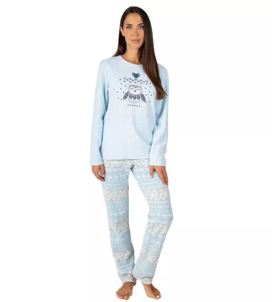 Pyjama polaire chaud femme Bleu Ciel