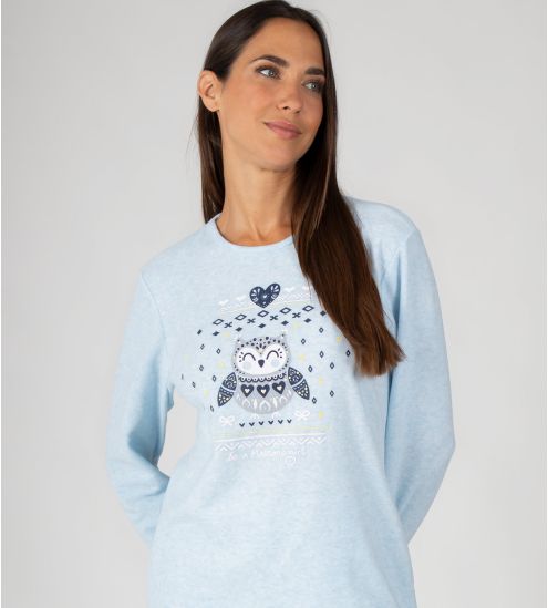 Pyjama polaire chaud femme Bleu Ciel