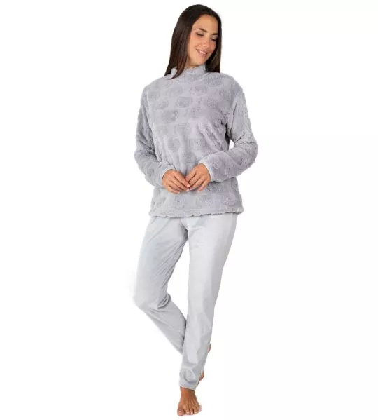Pyjama pilou chaud femme Gris