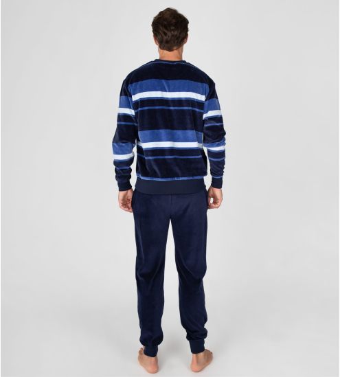 Pyjama velours chaud homme Bleu