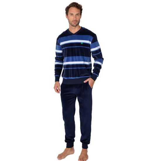 Pyjama velours chaud homme Bleu