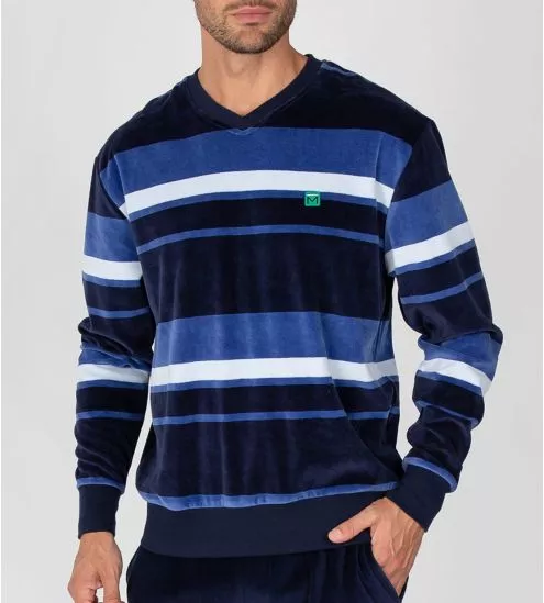 Pyjama velours chaud homme Bleu