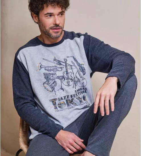 Pyjama chaud en polaire homme Gris