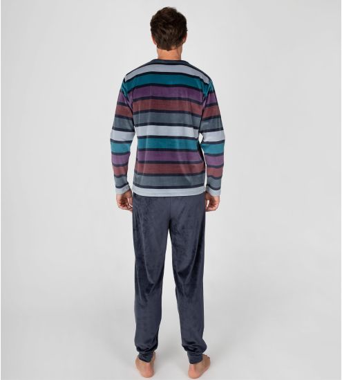 Pyjama homme en velours à rayures Bleu