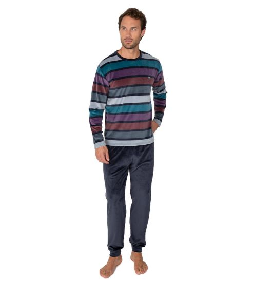 Pyjama homme en velours à rayures Bleu