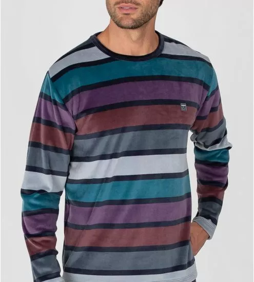 Pyjama homme en velours à rayures Bleu