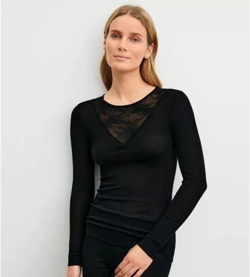 Pull fin noir en laine et soie Silky Wool Glam Noir