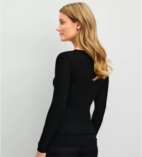 Pull fin noir en laine et soie Silky Wool Glam Noir