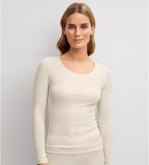 T-shirt femme en laine et soie True Confidence Pearl Cream