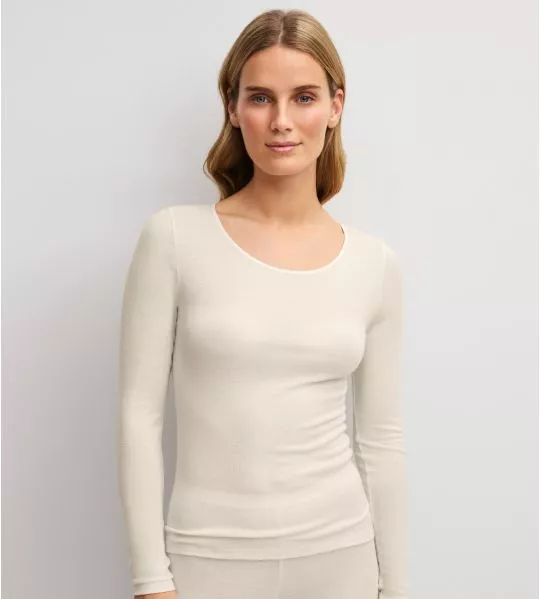 Langarmshirt aus Wolle und Seide True Confidence Pearl Cream