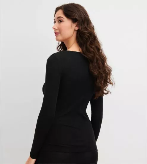 T-shirt femme en laine et soie True Confidence Noir