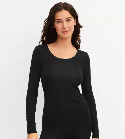 T-shirt femme en laine et soie True Confidence Noir