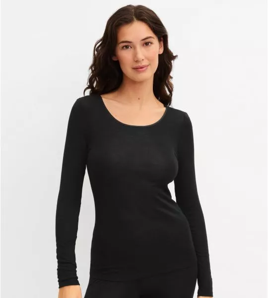 Langarmshirt aus Wolle und Seide True Confidence Noir