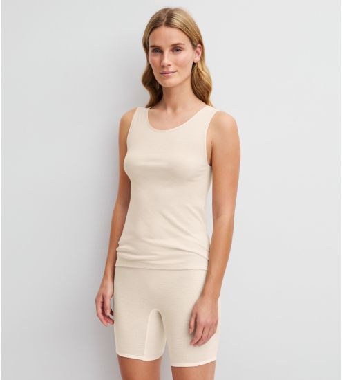 Top à bretelles larges en laine et soie True Confidence Pearl Cream