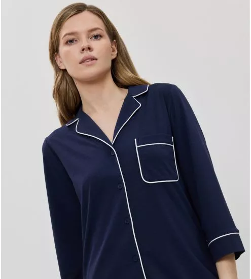 Liquette manches longues boutonnée bleu marine