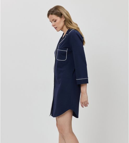 Liquette manches longues boutonnée bleu marine
