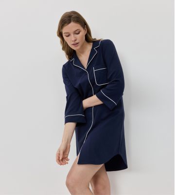 Liquette manches longues boutonnée bleu marine