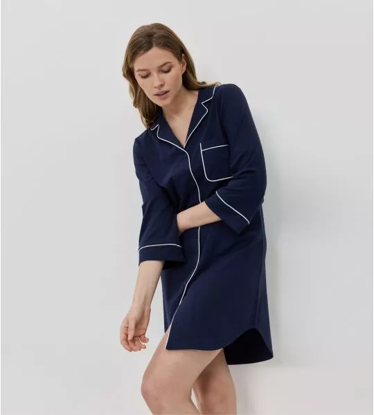 Liquette manches longues boutonnée bleu marine