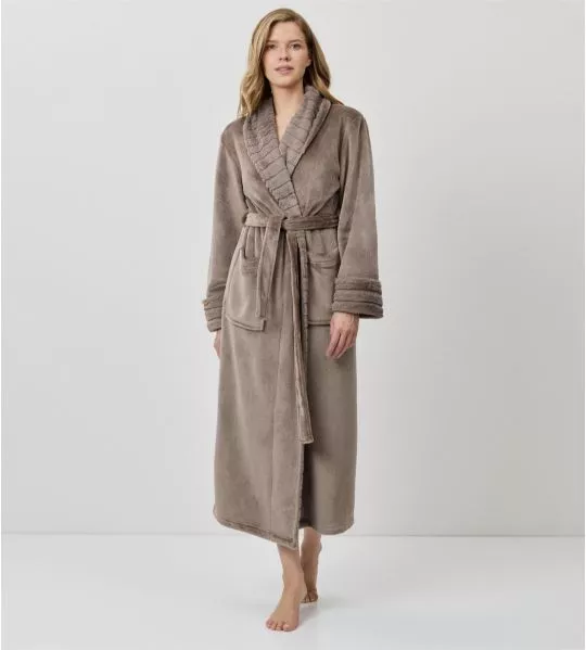 Peignoir long pilou col châle Taupe