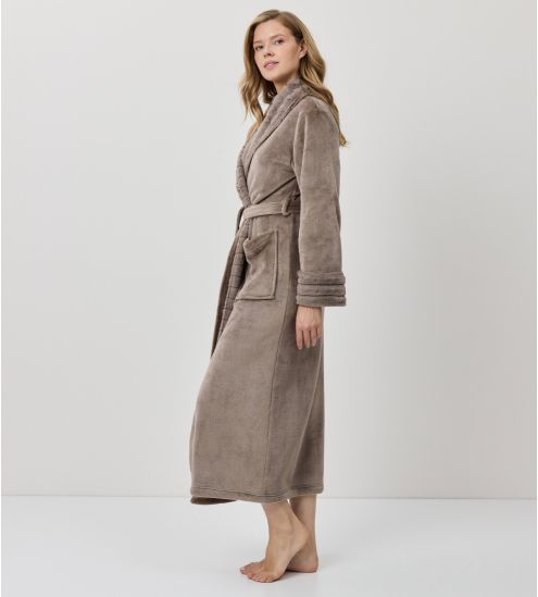 Peignoir long pilou col châle Taupe