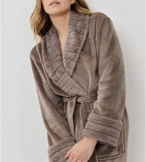 Peignoir long pilou col châle Taupe