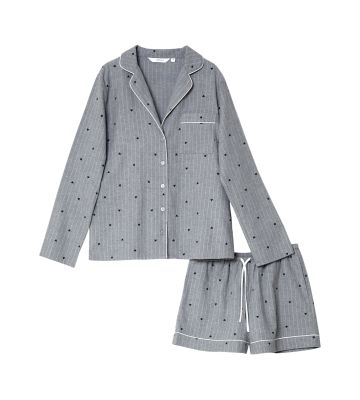 Pyjama short boutonné gris chiné