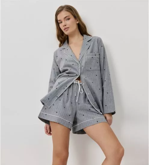 Pyjama short boutonné gris chiné