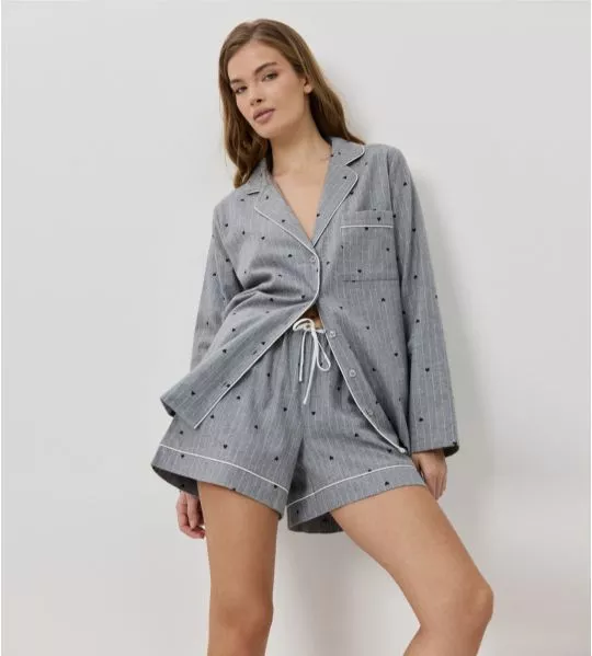 Pyjama short boutonné gris chiné