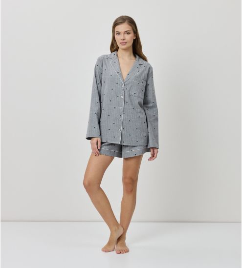 Pyjama short boutonné gris chiné