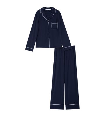 Pyjama long boutonné bleu marine