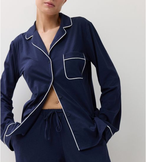 Pyjama long boutonné bleu marine