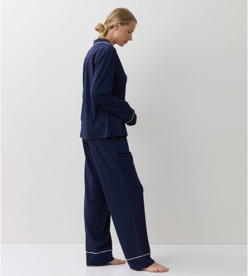 Pyjama long boutonné bleu marine