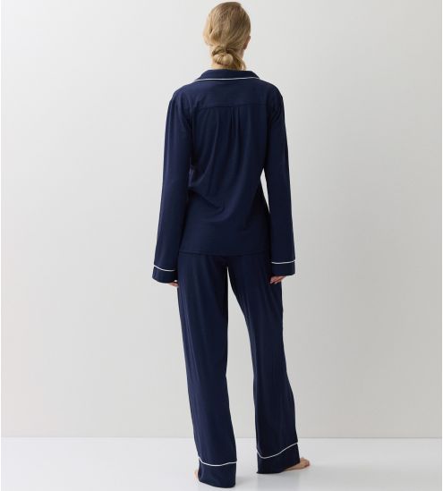 Pyjama long boutonné bleu marine