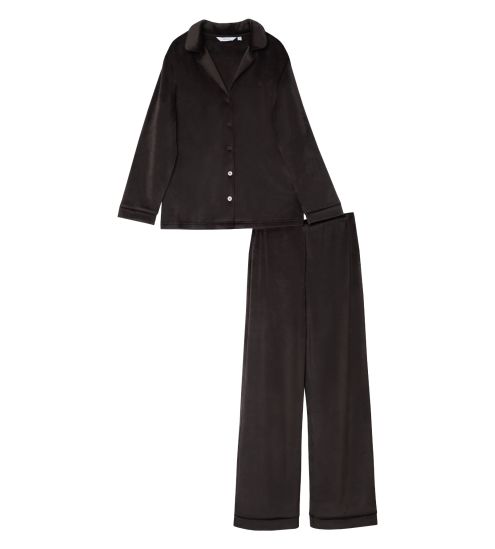 Pyjama chaud en velours uni chocolat