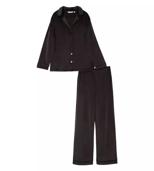 Pyjama chaud en velours uni chocolat