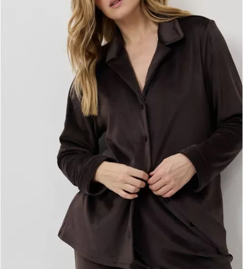 Pyjama chaud en velours uni chocolat