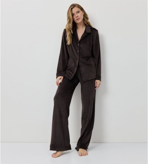 Pyjama chaud en velours uni chocolat