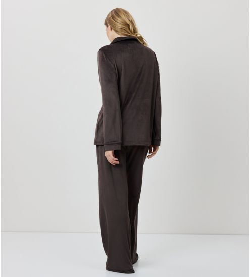 Pyjama chaud en velours uni chocolat