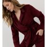 Pyjama chaud en velours uni bordeaux