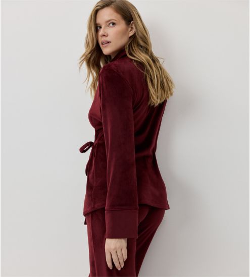 Pyjama chaud en velours uni bordeaux