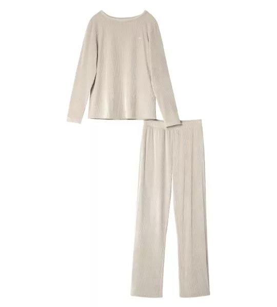 Pyjama en velours côtelé beige