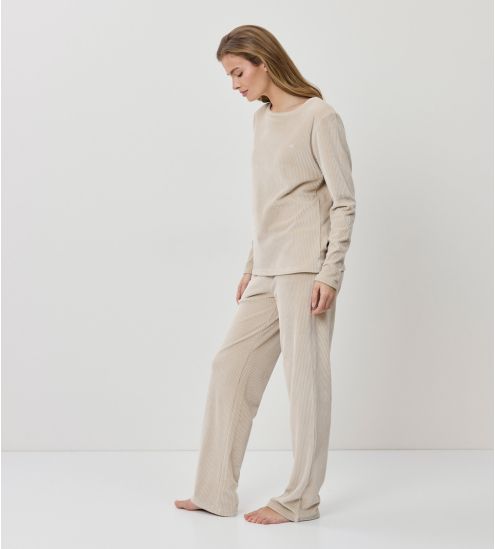 Pyjama en velours côtelé beige