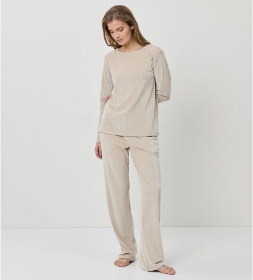Pyjama en velours côtelé beige