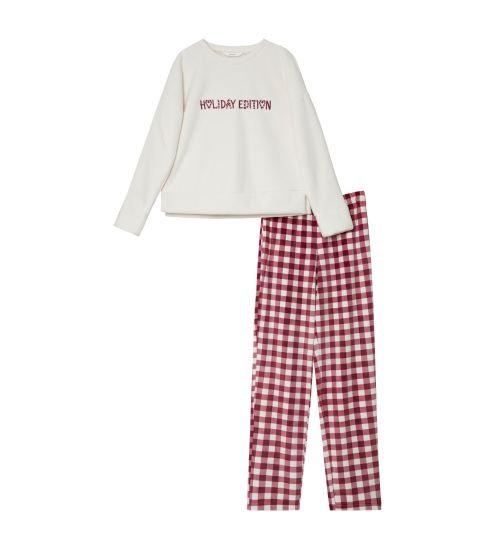 Pyjama polaire de Noël Écru Rouge
