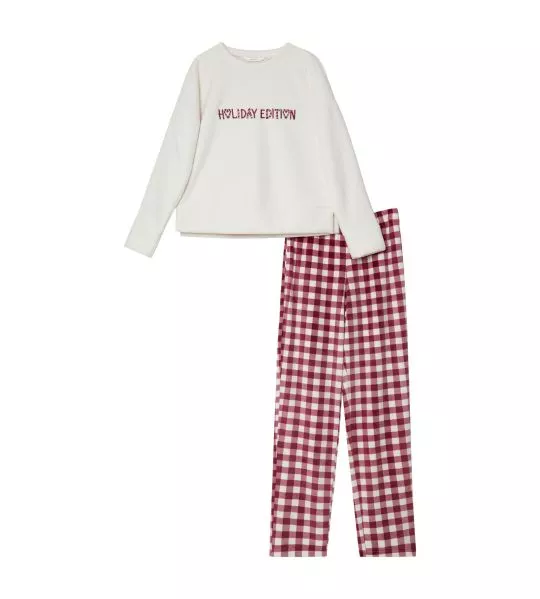 Pyjama polaire de Noël Écru Rouge